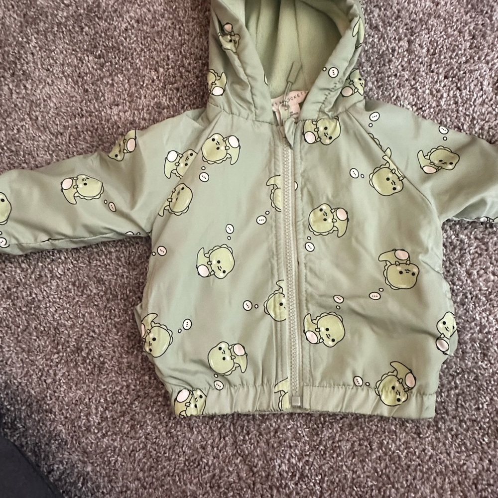 Green Hooded Jacket with Dinosaur Print